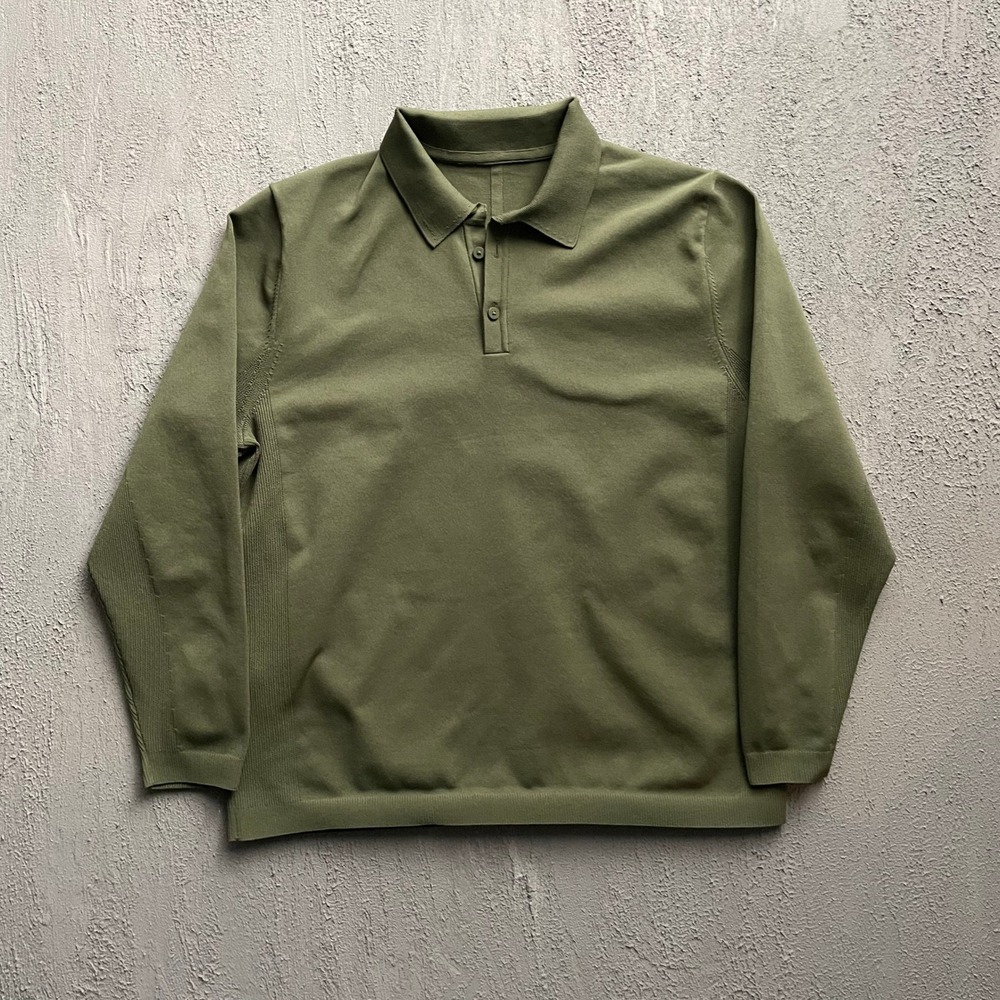 Lululemon Lightweight Knit Long Sleeve Polo Men small Olive